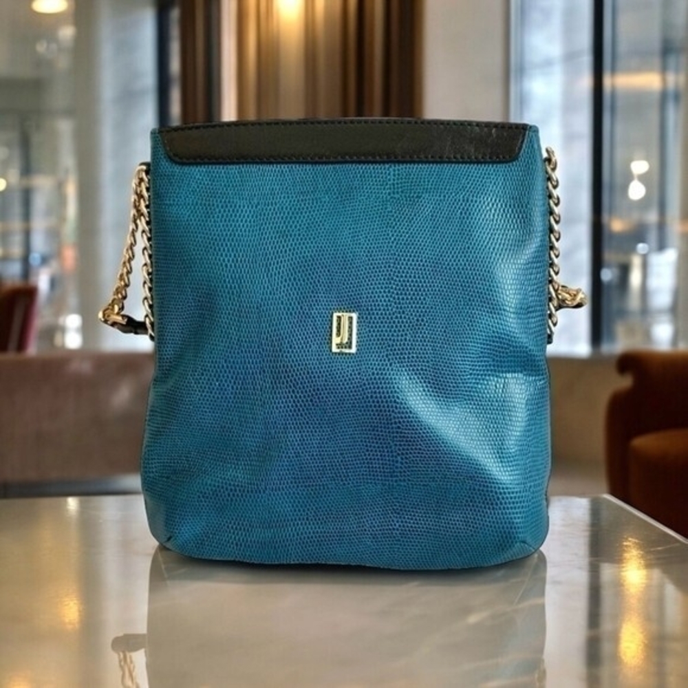 Jafferjees Turquoise Black Snake Skin Shoulder Crossbody Bag 10"x10' Excellent
